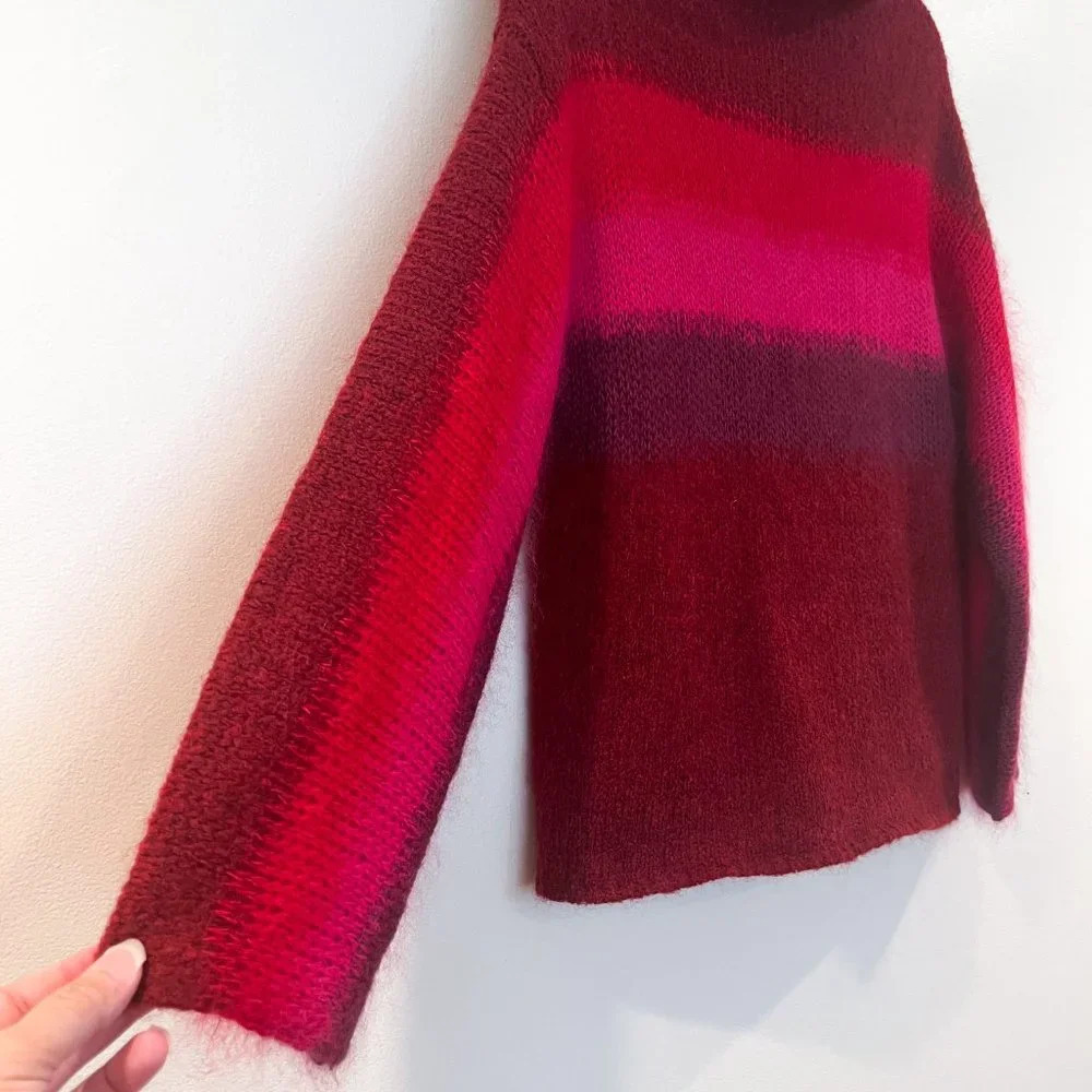 Rag & Bone Alpaca Wool Mohair Blend Red Striped Mock Neck Oversized Sweater XS - Picture 3 of 7
